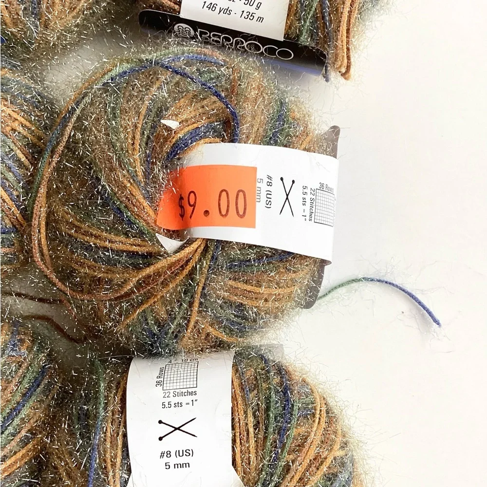 Berroco Crystal FX Multicolor Nylon Yarn Blue Brown Tan Silver Eyelash Accents R